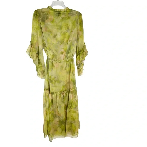 MISA Marcele Chartreuse Abstract Ruffle Midi Dress Size XS NWT - Picture 5 of 10